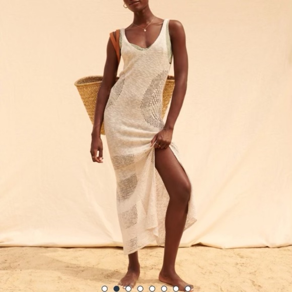 abercrombie & fitch crochet maxi coverup swim dress off white eggshell beige xs